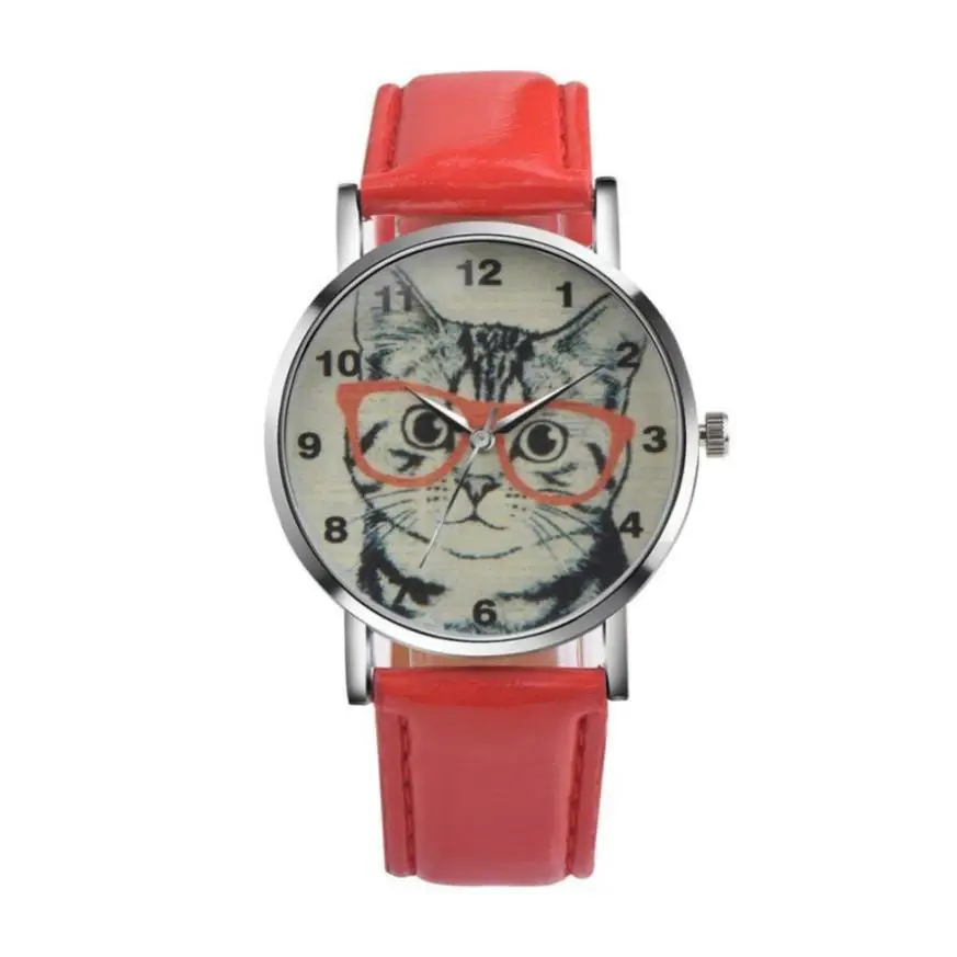 

Timezone #301 Cute Women's Watch Cat Pattern Leather Band Analog Quartz Vogue Wrist Watch