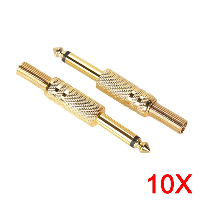 10 Pcs Gold Plated 6 35mm Male Mono Jack Plug Headphones Audio Connector Soldering LCC77