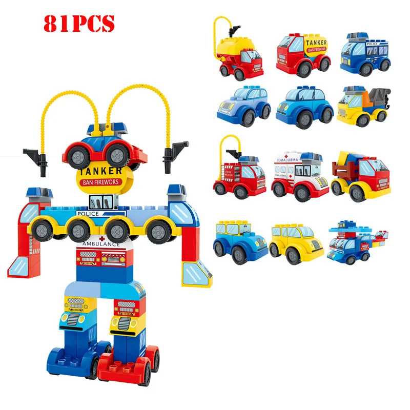 

Trucks Cars Planes Robot Figures Big Size Building Blocks Compatible Legoings City Duploe DIY Bricks Toys Gifts For Children