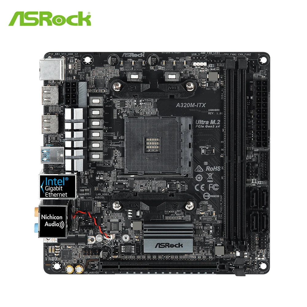 Материнская плата ASRock Super Alloy A320M-ITX A320 разъем для AMD AM4 cpu DDR4 32G SATA3, 1 Ultra M.2 USB 3,1 HDMI ITX