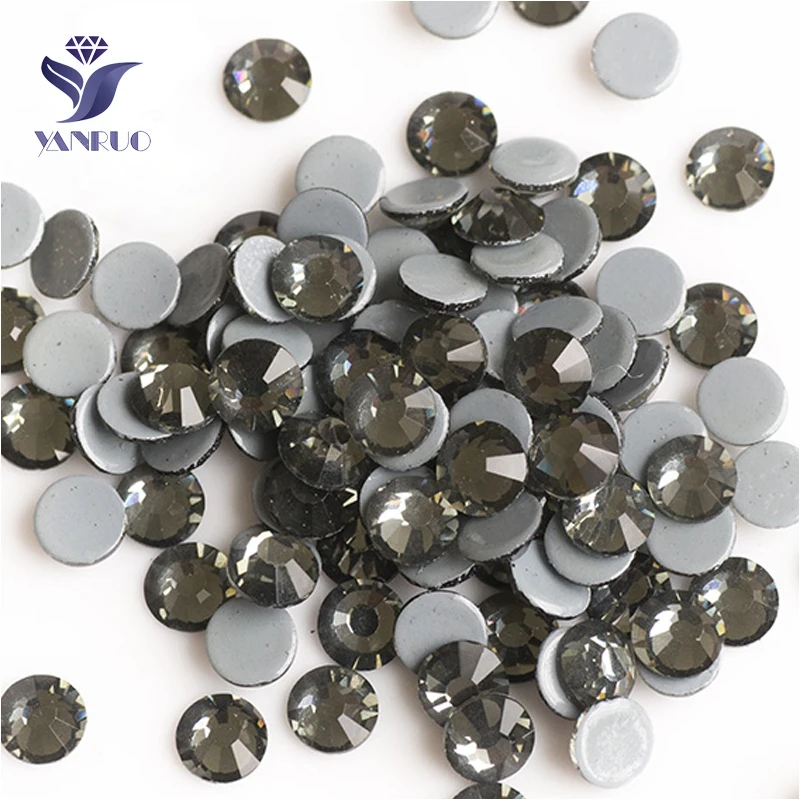 

YANRUO 2058HF SS4-SS30 Black Diamond Flatback Hot Fix Strass Glass Crystal Hotfix Rhinestones For Wedding Dress