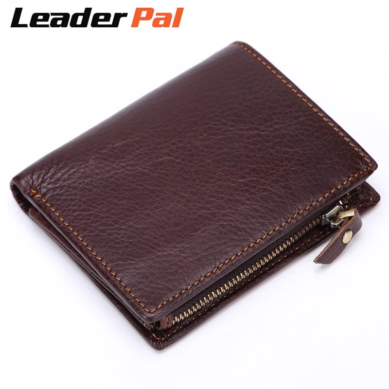 Famous Brand Cowhide Leather Men Wallets Coin Pocket Zipper Men's