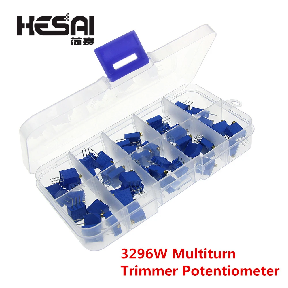 Высокое качество 50 шт. 3296 Вт многооборотный Подстроечный резистор потенциометра Комплект Высокая Точность 3296 переменный резистор с пластиковой коробкой DIY наборы