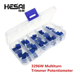 Высокое качество 50 шт. 3296 Вт Multiturn Триммер Потенциометр Комплект Высокая Точность 3296 переменный резистор с пластик коробка DIY наборы