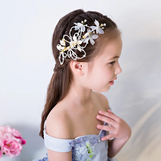 White Beaded Flower Barrettes Hair Clips Handmade Children Headpiece