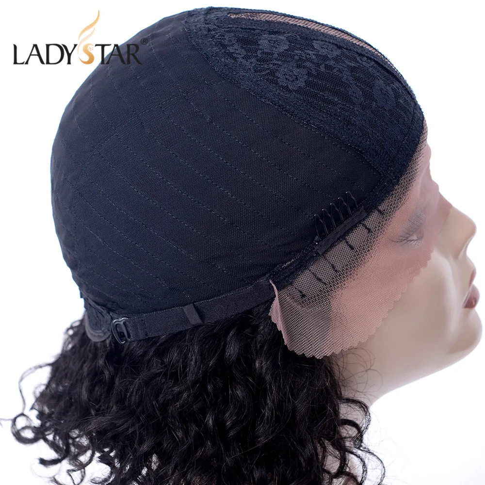 LADYSTAR Короткие Т-образные кружева кудрявые человеческие волосы парик предварительно выщипанные с детскими волосами бразильские волосы remy боб парики для женщин
