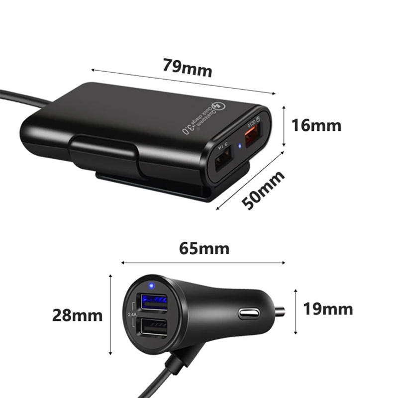 Suntaiho 4 порта USB Автомобильное зарядное устройство QC 3,0+ 2.4A+ 3.1A универсальное USB быстрое зарядное устройство адаптер с 5.6ft удлинитель Кабель заднее сиденье