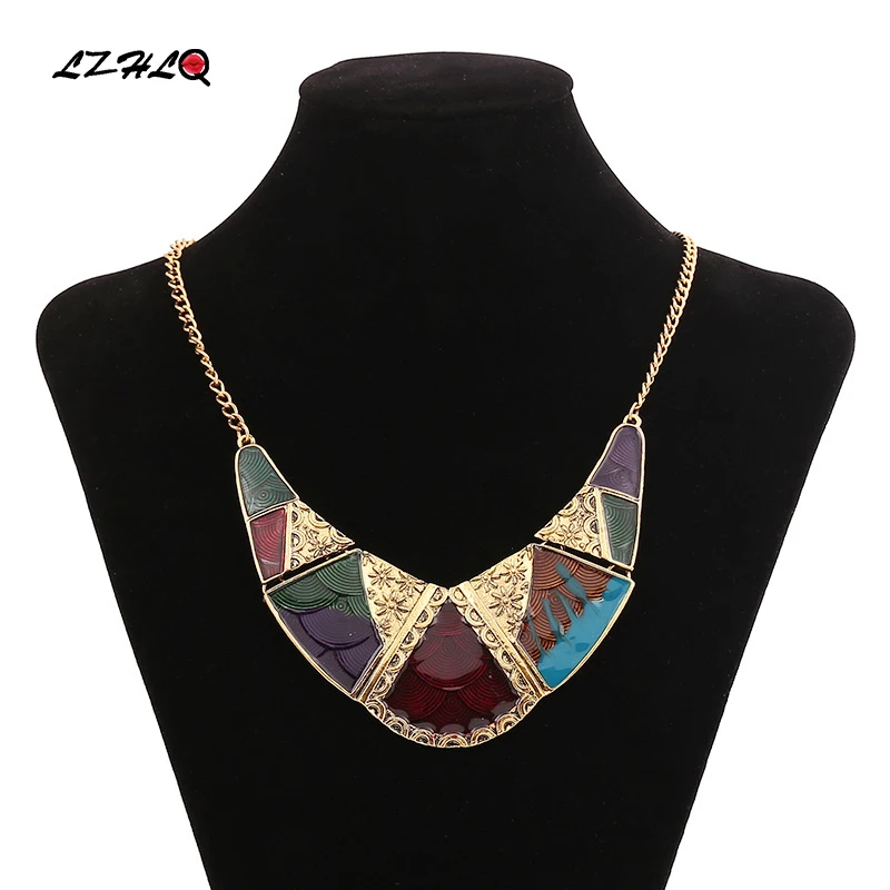 

LZHLQ 2019 New big gypsy collar choker necklace pendant Jewelry Boho ethnic enamel maxi statement necklace Torques Kolye Collier