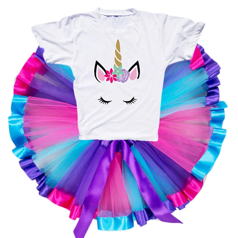 

Summer Unicorn Baby Girl Tutu Clothing Sets Children 1 to 8 Years Birthday Party Little Girls Clothes Princess Rainbow Outfits