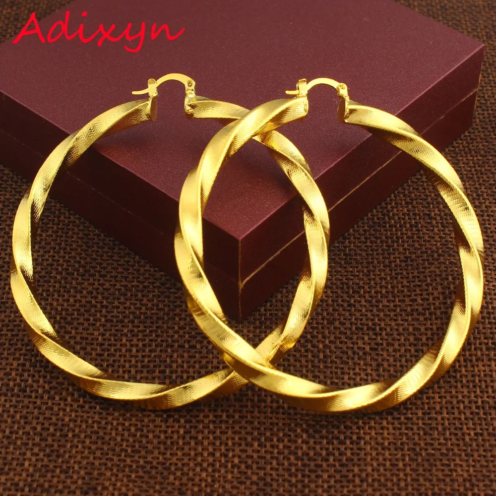 Newest Big size Ethiopian Hoop Earrings For Women Gold Color Hoop