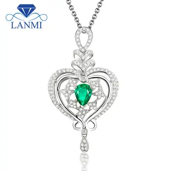 

Romantic Pear Cut 5x7mm Pendant With Natural Stone Emerald 18k White Gold Diamond Pendant Necklace Jewelry WP068