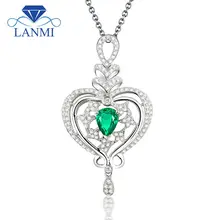 Romantic Pear Cut 5x7mm Pendant With Natural Stone Emerald 18k White Gold Diamond Pendant Necklace Jewelry WP068