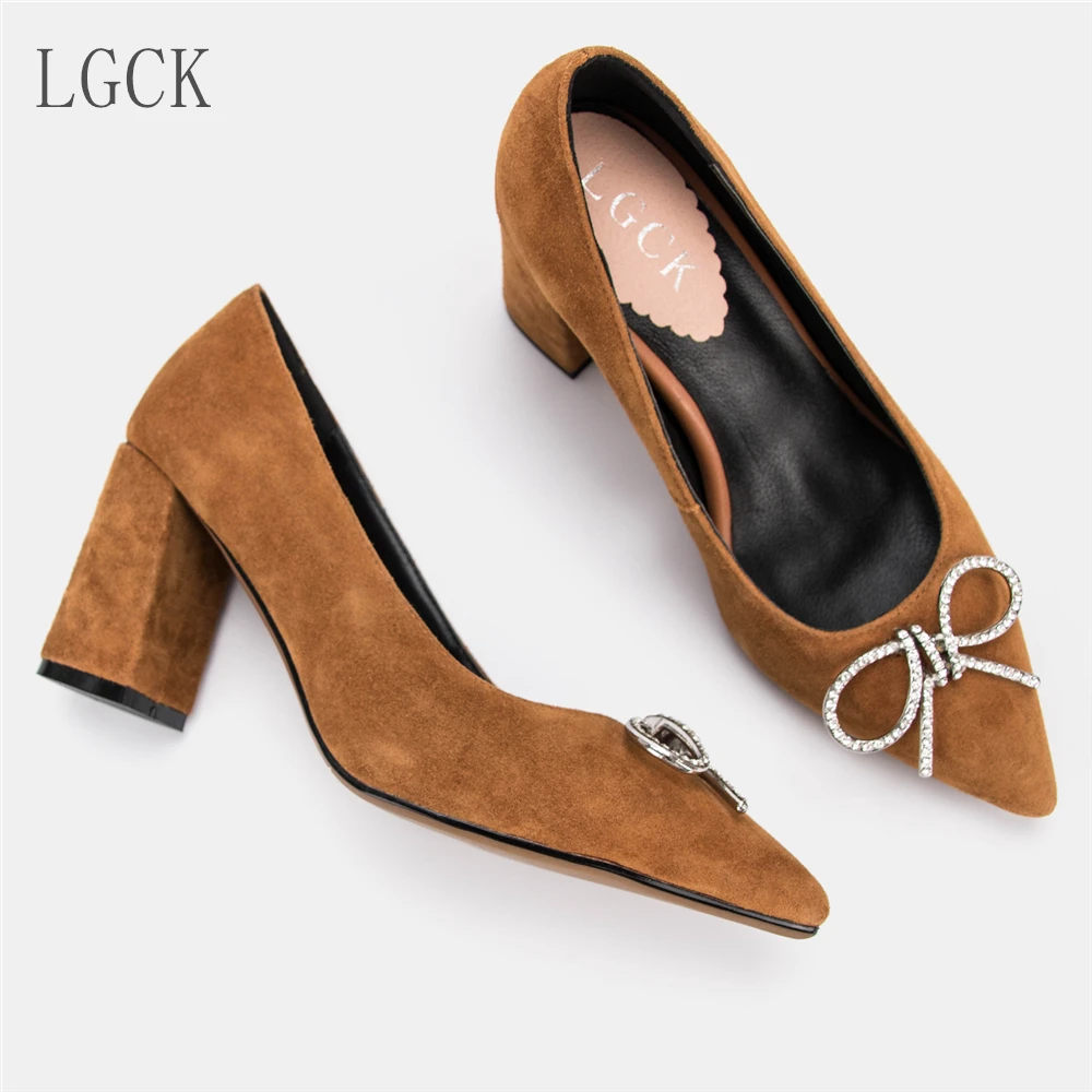 

Plus Size 34-43 Genuine Leather Women Shoes Pumps Party Wedding Sexy Fashion High Heels Kid Suede Slip-On Pointed Toe Quality