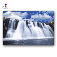 Пейзаж водопад diy Цифровая живопись маслом с комплектами для взрослых детей обучения окраски номер украшения стены