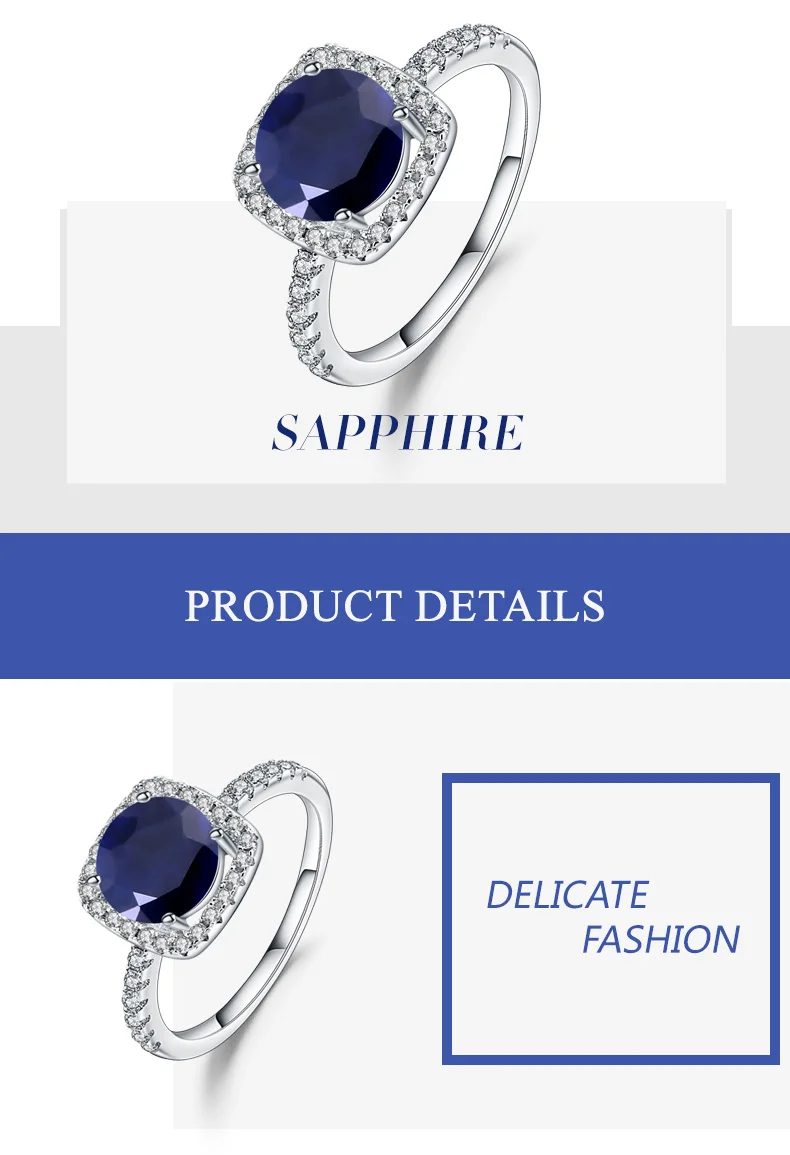Драгоценный камень балет 2.57Ct синий сапфир драгоценный камень классические кольца для женщин Свадебные из натуральной 925 пробы Серебряное