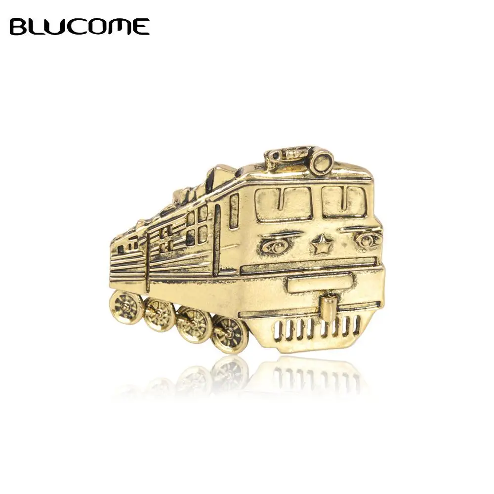 Blucome Vintage Cute Train Brooches Plated Ancient Silver Gold Color Alloy Accessories For Women Men Suit Collar Decorations Pin