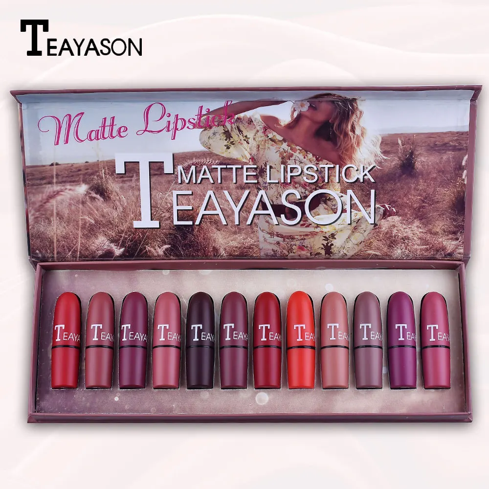 

Brand Maquiage 12pcs/lot Sexy Matte Lipstick Waterproof Long-lasting Velvet Lipstick Set Red Tint Pigment Nude Batom Makeup Set