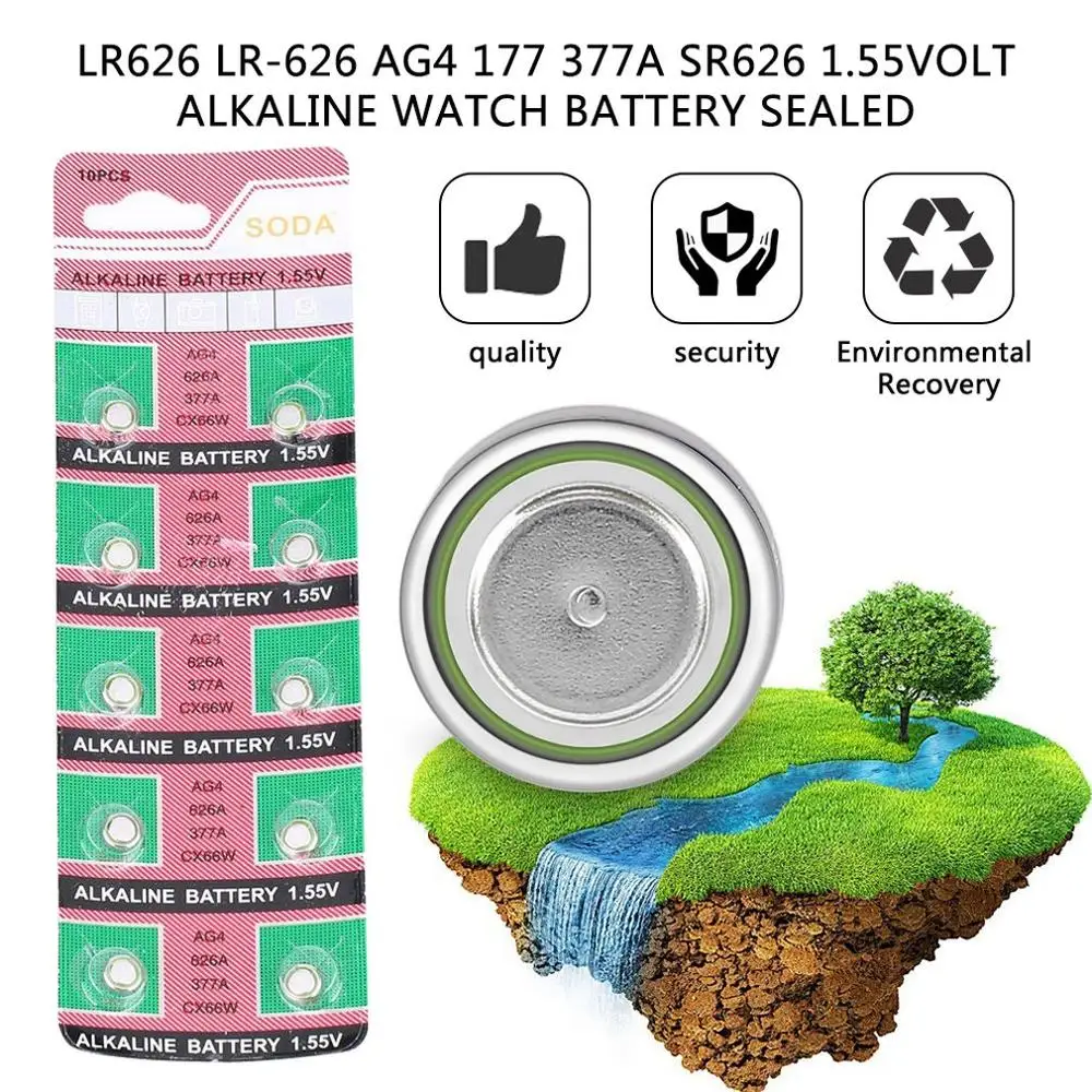 

10pcs Universal AG4 Button Cell Battery LR626 LR-626 AG4 177 377A SR626 1.55Volt Alkaline Watch Button Cell Coin Batteries