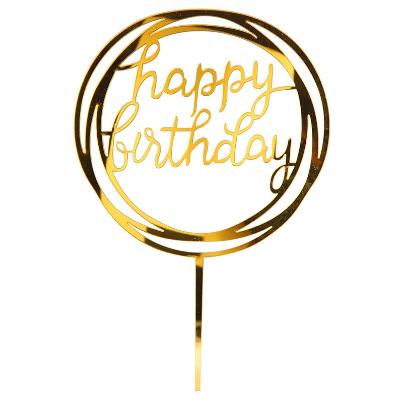 Золотой блеск акриловый Топпер для торта «С Днем Рождения» кекс топперы Торт Топ флаги День рождения Свадебные украшения поставки - Цвет: C5