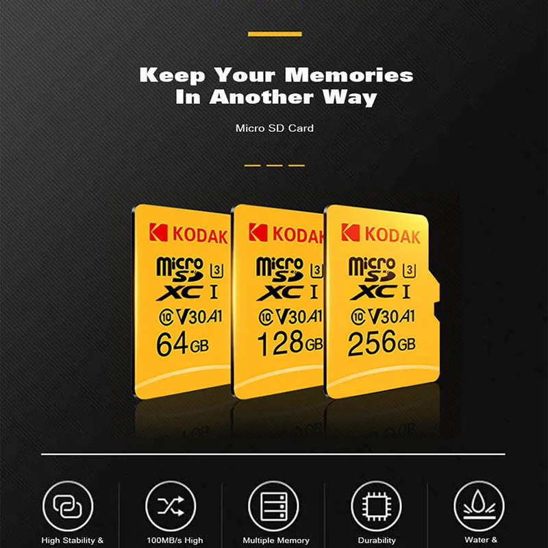 Карта памяти Kodak, 256 ГБ, 128 ГБ, 64 ГБ, U3, 32 ГБ, Micro sd карта, класс 10, UHS-1, флеш-карта, память Microsd, TF/sd карта s для планшета, 512 ГБ