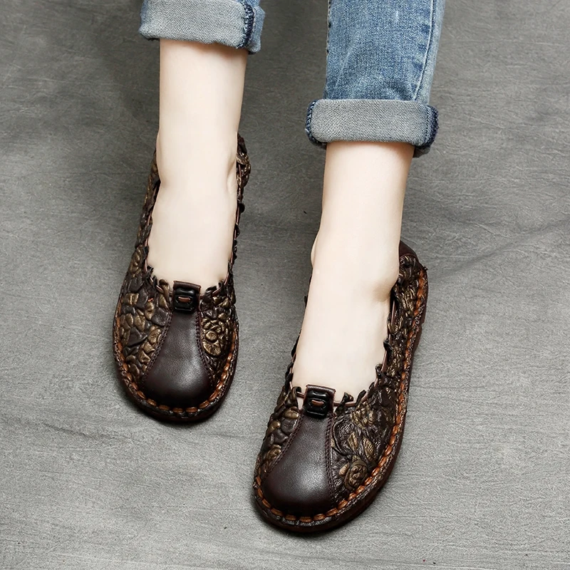 Véritable Pics Broderie Designer Plus Noir Lady Ballerines Taille Noir Sur Tyawkiho Chaussures Glissement Femmes see rouge La Cuir Main En Mocassins Appartements qAR4Y