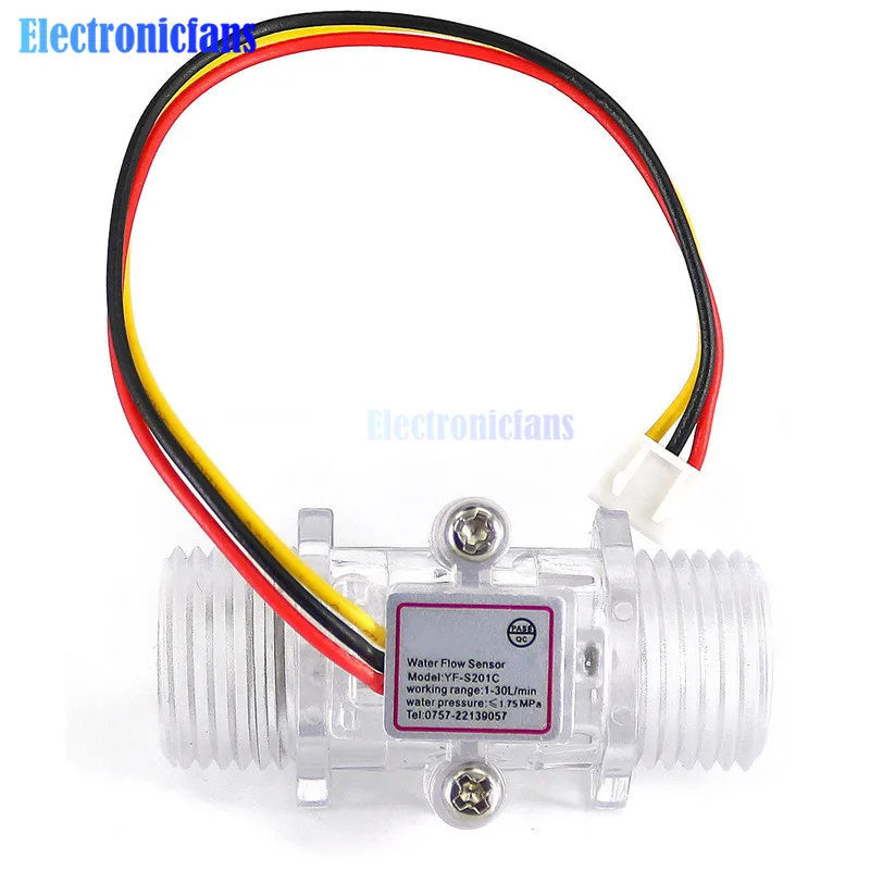 

G1/2inch DN15 Transparent Water Flow Meter Flow Meter Hall Flow Sensor Indicator Counter Full Copper Water Flow Sensor DC 5-15V