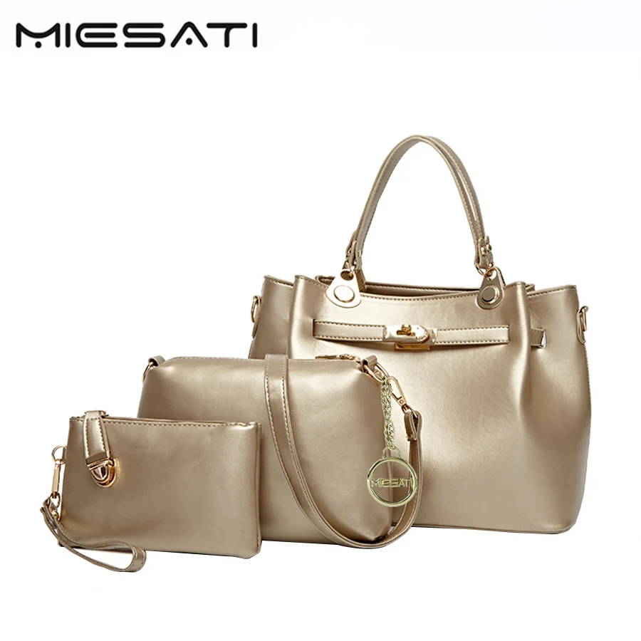 

MIESATI Shoulder Bags For Women 2017 Pu Casual Fashion Shoulder Bag 3 Sets Ladies All-Match Solid Handbags Wallet Composite Bags