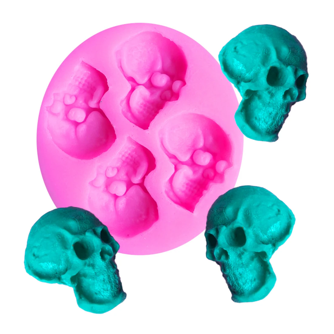 Silicone Mold 1pc Pop Halloween 3D Skull Silicone Mold Chocolate Fondant Cake Making Baking Mould,Random Color