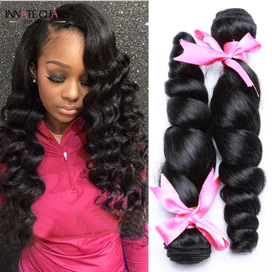 INNATE CHARIS Hair Malaysian Loose Wave 3 Bundles Pineapple Wave Loose Curly Weave Human Hair 7A