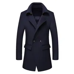 Новые зимнее шерстяное пальто Для мужчин для отдыха длинные участки шерстяной пальто Для Мужчин's Однотонная одежда Повседневное модные