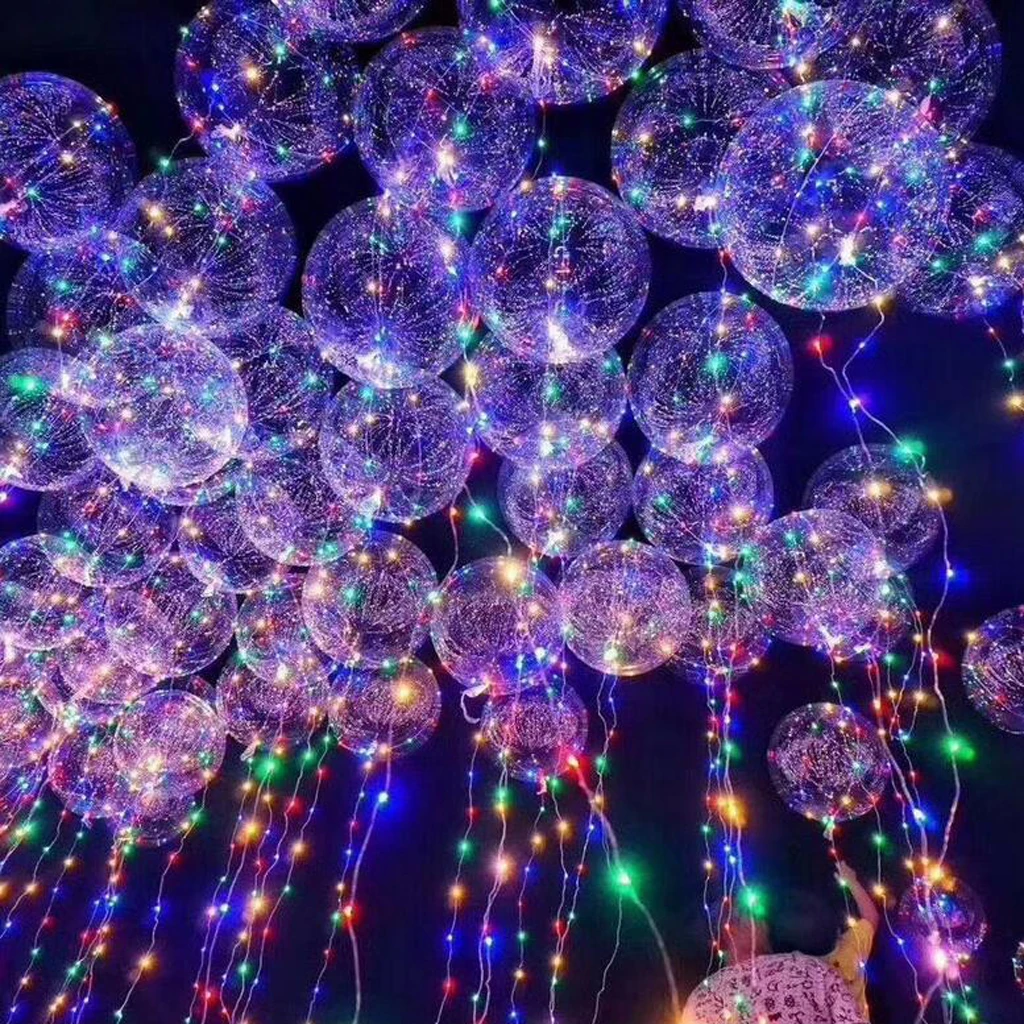 

3x Large Round Clear Bubble Transparent Bobo Light Up Balloon Party LED Lamp
