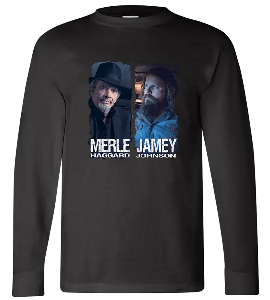 Новая Черная футболка Merle Haggard & Jamey Johnson с длинным рукавом Размер S 3XL|Футболки| |
