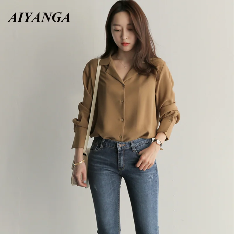  OL Women White Shirts 2018 Autumn Female Long Sleeve Chiffon Blouses Elegant Slim Casual Shirt For 