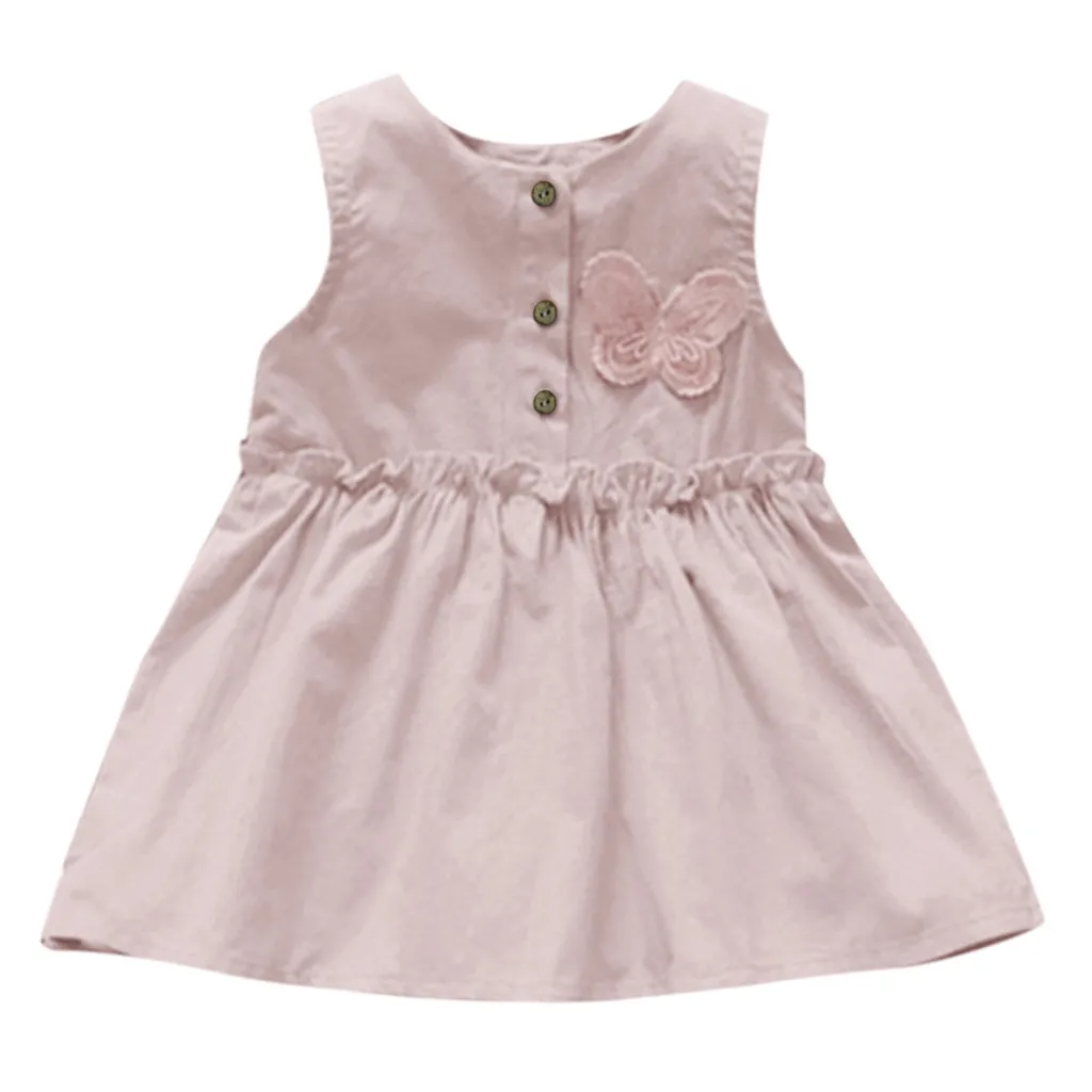 Детское платье для маленьких девочек; однотонное детское платье без рукавов с бабочками; сарафан на пуговицах; платья принцессы; vestidos robe Fille