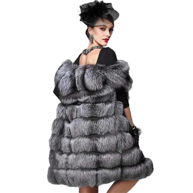 Искусственный мех пальто женщин меховой жилет чернобурки волосы Colete Feminino удлинить плюс размер зима женщины