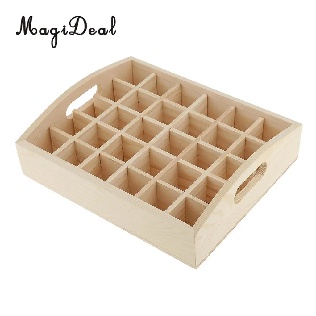 Handmade Natural Wooden Essential Oils Storage Box Display Case Holder Box +6 Roll On Cosmetic Glass Bottles Vials