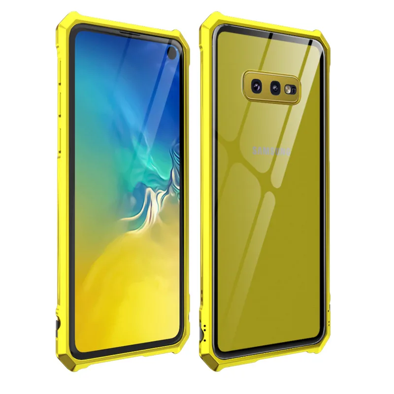 Для samsung Galaxy S10 Plus бампер S10E телефонные чехлы алюминиевая металлическая рамка бампер с прозрачным закаленным стеклом задняя крышка для S10 E - Цвет: YELLOW