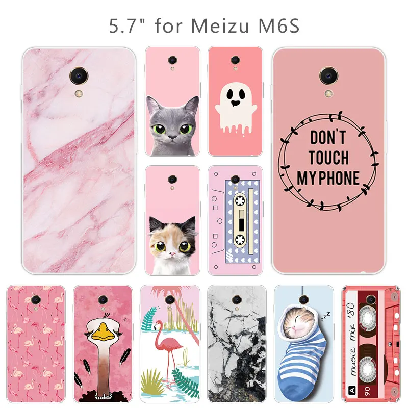 

5.7 inch For Meizu M6S Cases Soft Silicone TPU Transparent Printing Phone Back Protective Matte Pink Cover Case For Meizu M6S