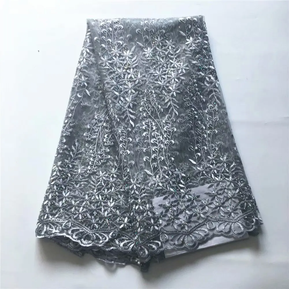 

Hot Sale Lace Fabric High Quality Lace Latest African Laces Fabric With Beads Wedding Nigerian French Mesh Laces