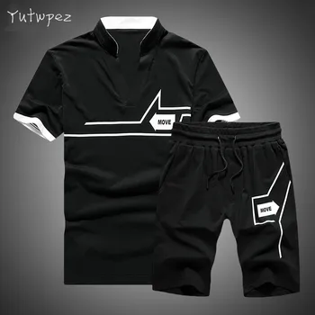 

Tracksuit Men New 2019 Summer Two Piece Set Men Short Sleeve T Shirt Cropped Top+Shorts Suit Mens Sportwear Shorts Sets Outwear