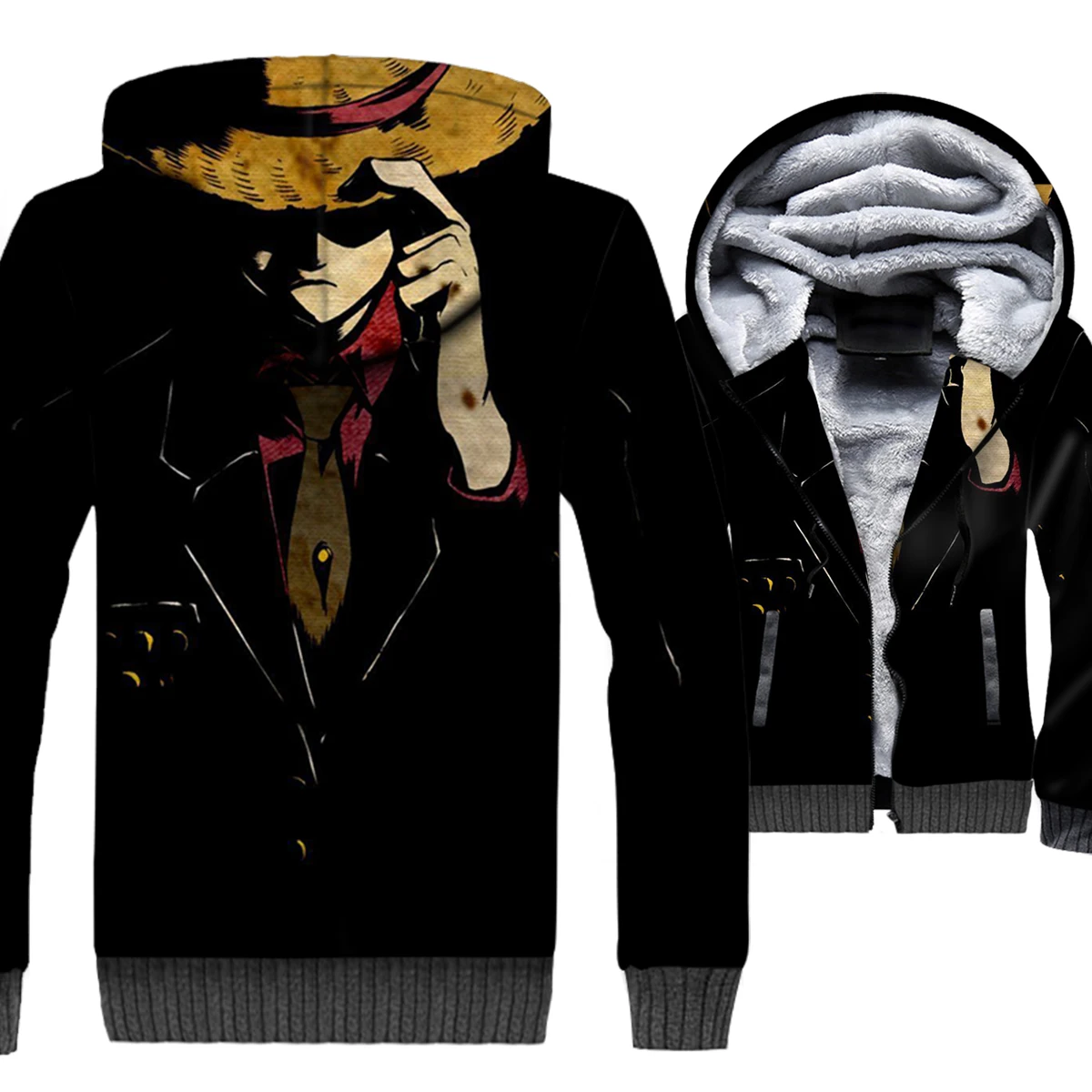 wool liner jackets hooded 3D Print winter sweatshirt thicken swag coats