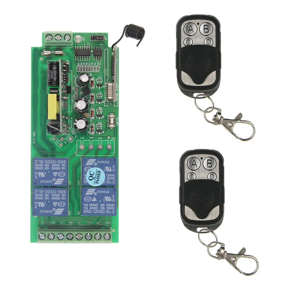 

Universal AC 85V ~ 250V 110V 220V Relay 4CH 4 CH Wireless Remote Control Switch Receiver Module and RF Transmitter,315 / 433 MHz