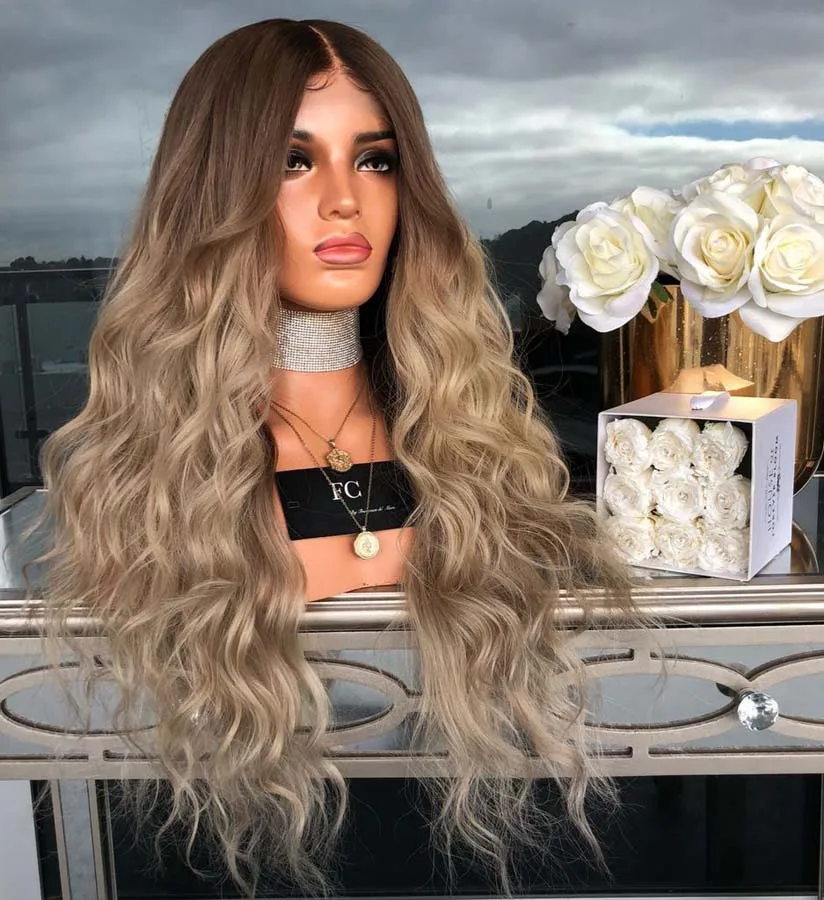 

Women Long Curly Hair Full Wig Heat Resistant Synthetic Hair Blonde Wigs Ombre Bangs Heat Resistant Synthetic Kinky Curly Wigs