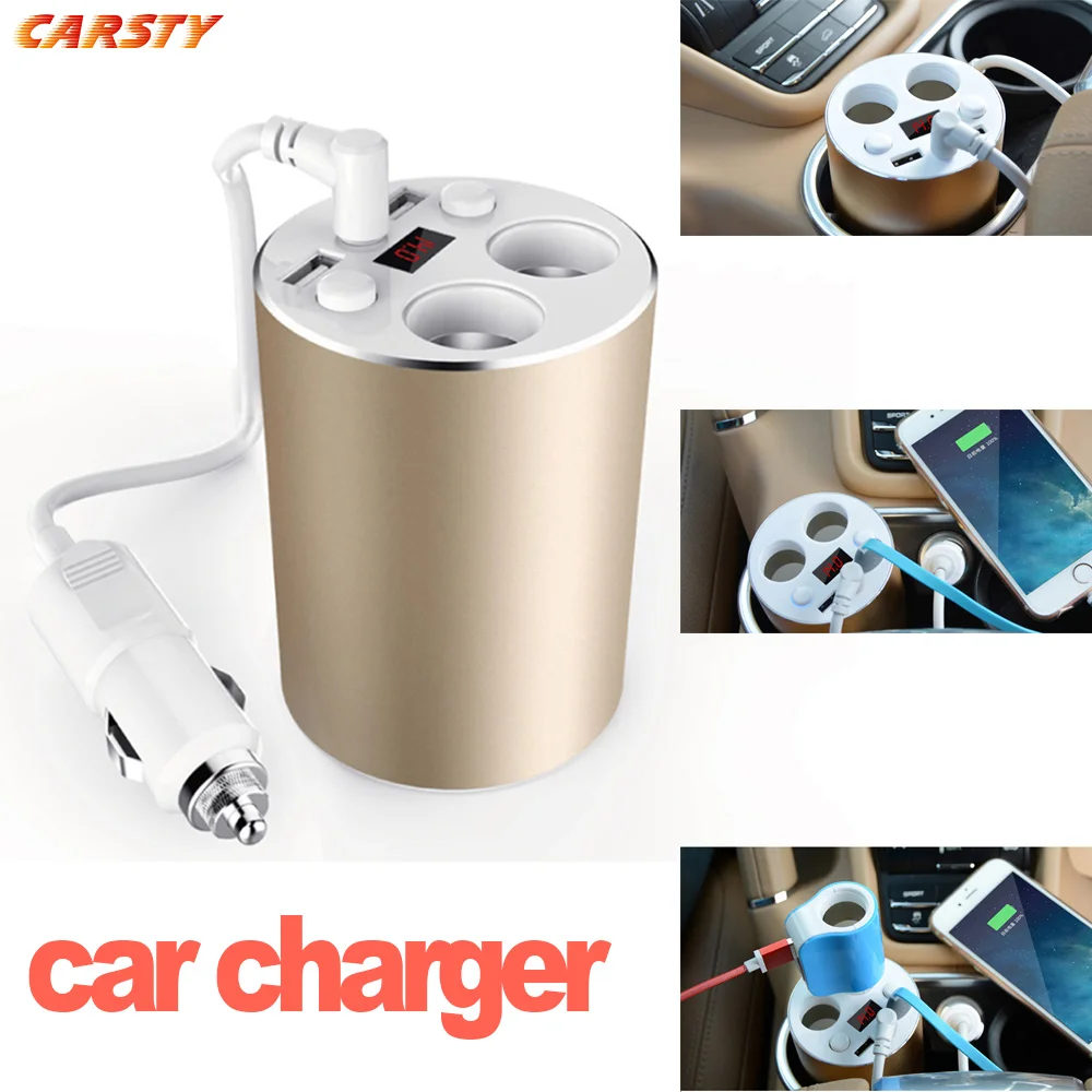 Universal Car Charger Double Cigarette Lighter Dual USB Car Charger Smart Mobile Phone Charging