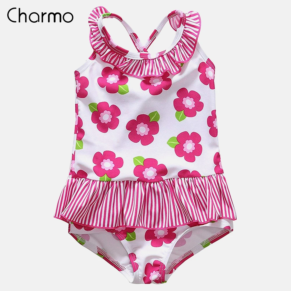 Детский слитный купальник для девочек Charmo с цветочным принтом и оборками милое