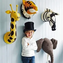 Animal Giraffe Elephant Flamingo Head Wall Mount Stuffed Plush Toys Bedroom Decoration felt Artwork Wall Dolls