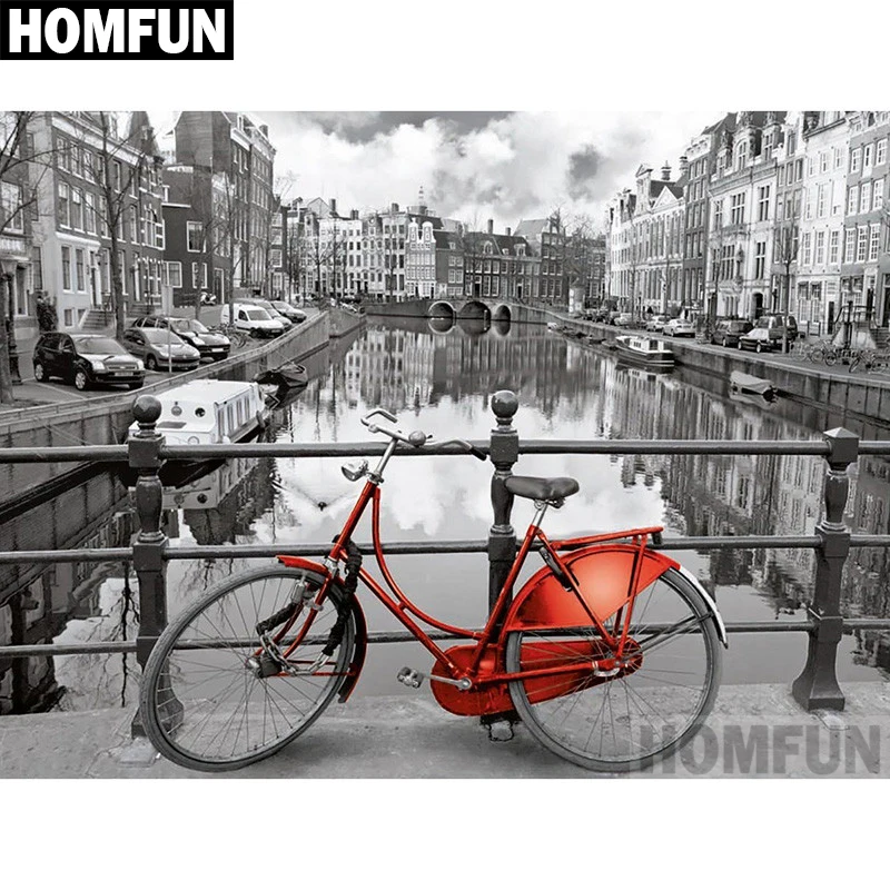 Алмазная 5D картина HOMFUN A02585 сделай сам вышивка крестиком Пейзаж Амстердама