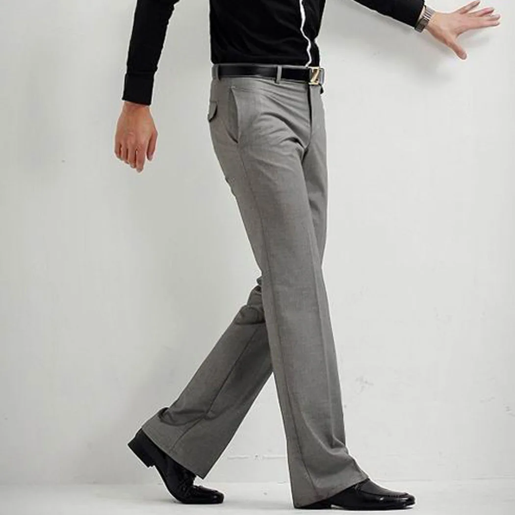 Men Business Long Trousers Zipper Full Length Work Pants Solid Color