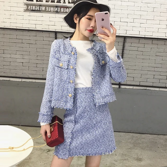Korean Style Runway Wool Mini Skirt Suits 2017 Autumn Winter Fashion Elegant Casual 2 Piece Set