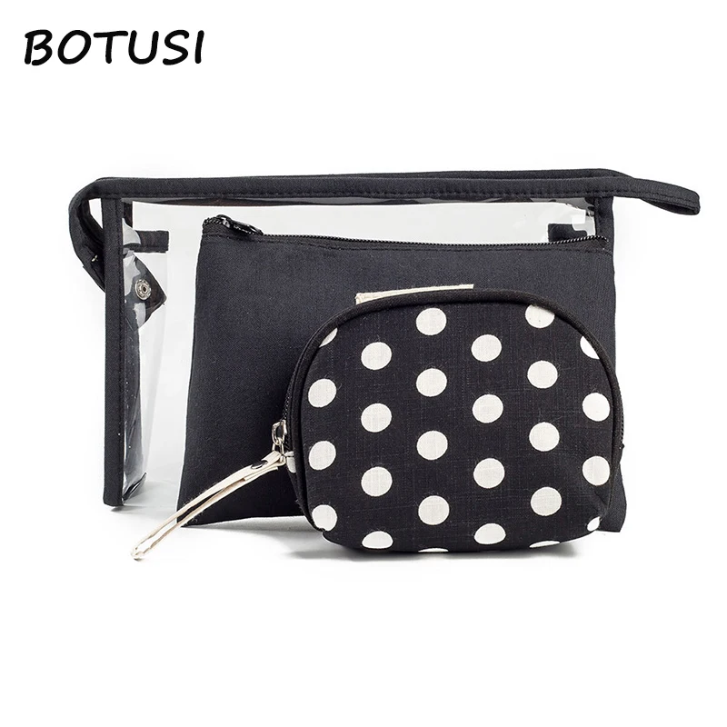 

BOTUSI Women Dot Travel Cosmetic Bag Makeup Bag Three-piece PVC Pouch Wash Toiletry Bag Travel Organizer Case